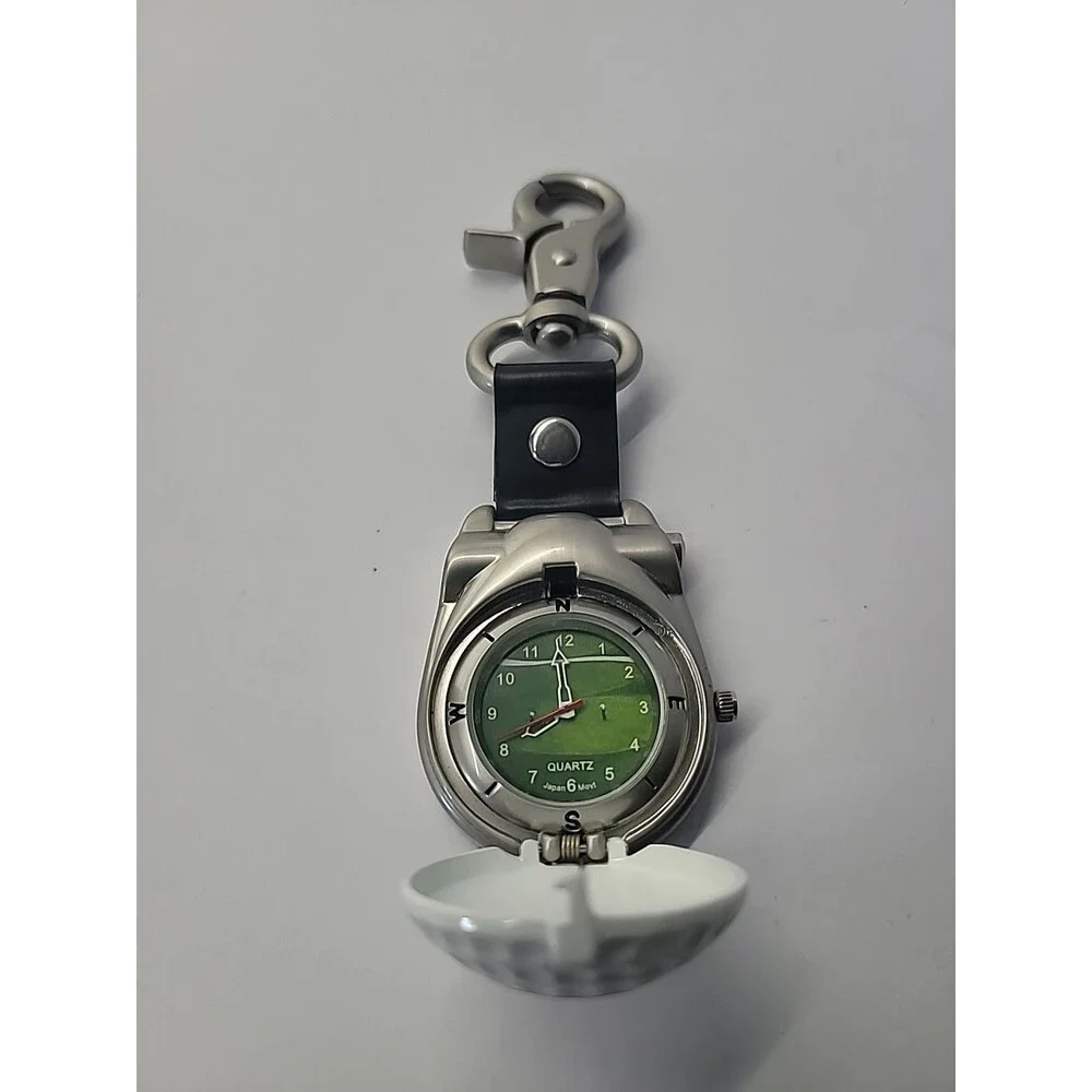Golf Ball‎ Clip On Watch Quartz Fob Watch Green Dial Club Golfer Gift Japan Movt
